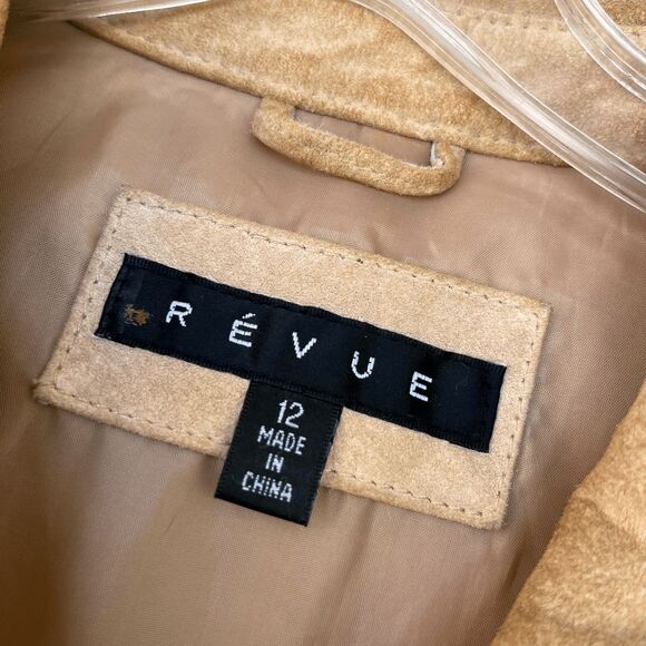 VTG Révue Genuine Suede Shacket Shirt Jacket Tan Button Front L/XL Soft Leather - Picture 4 of 11